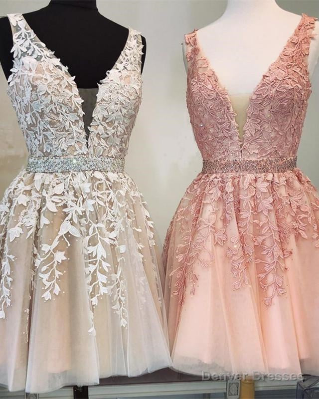 New Arrival A Line V Neck Knee Length Beaded Short Prom Dresses Main image