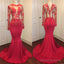 Sexy Mermaid Red See Through Zipper Long Sleeves Long African Prom Dresses