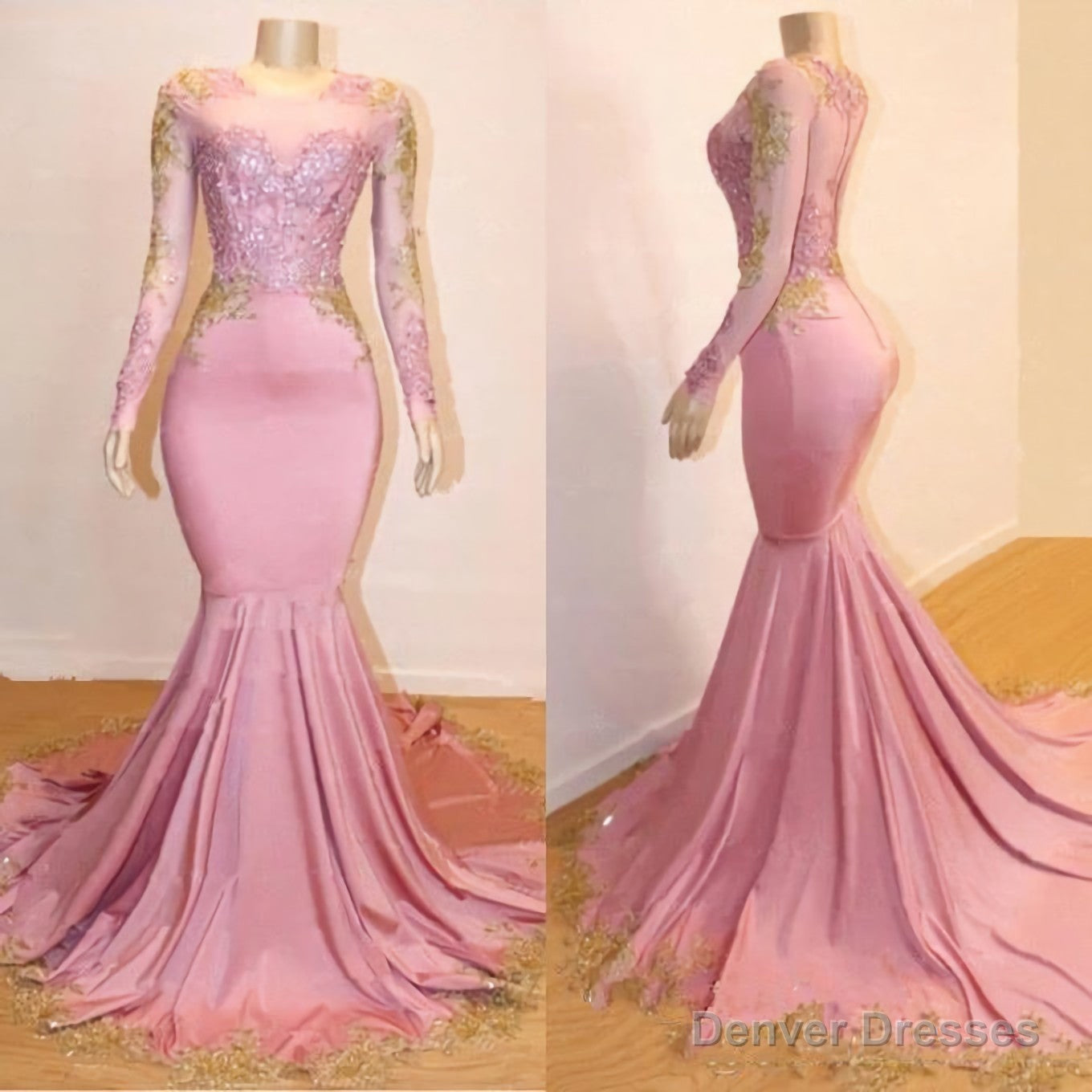 Mermaid Long Sleeves Blushing Pink Sweetheart African American Long 2025 Prom Dresses Main image