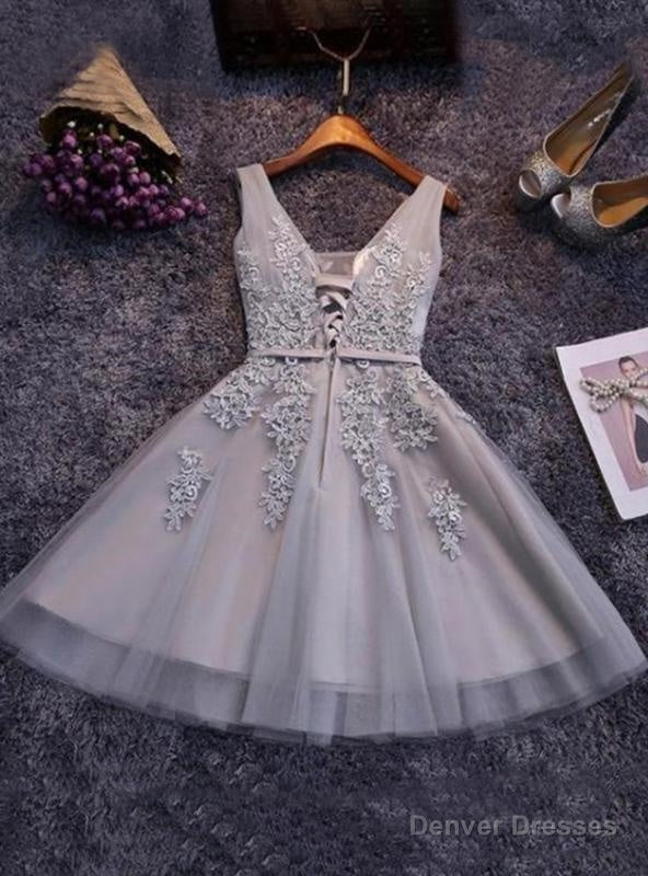 Tulle Sash/Ribbon/Belt Applique Beading V Neck Lace Up Sleeveless Homecoming Dresses Secondary image