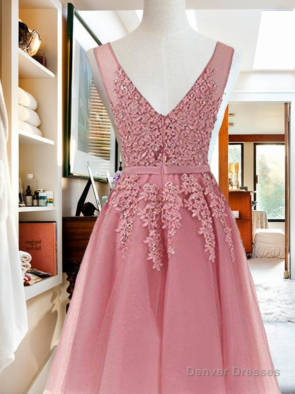 V Neck Sleeveless Applique Tulle Beading Homecoming Dresses Main image