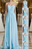 Blue Chiffon A-line Long Convertible Bridesmaid Dress