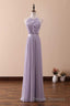 Lilac Halter Open Back Ruffled Long Bridesmaid Dress
