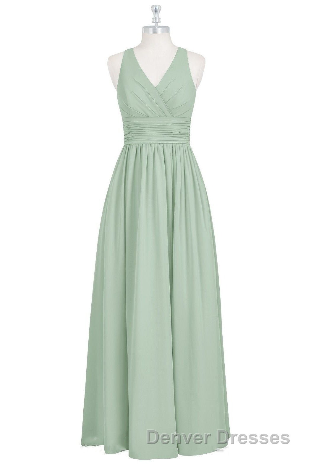 Sage Green V-Neck Backless A-Line Bridesmaid Dress