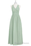 Sage Green V-Neck Backless A-Line Bridesmaid Dress