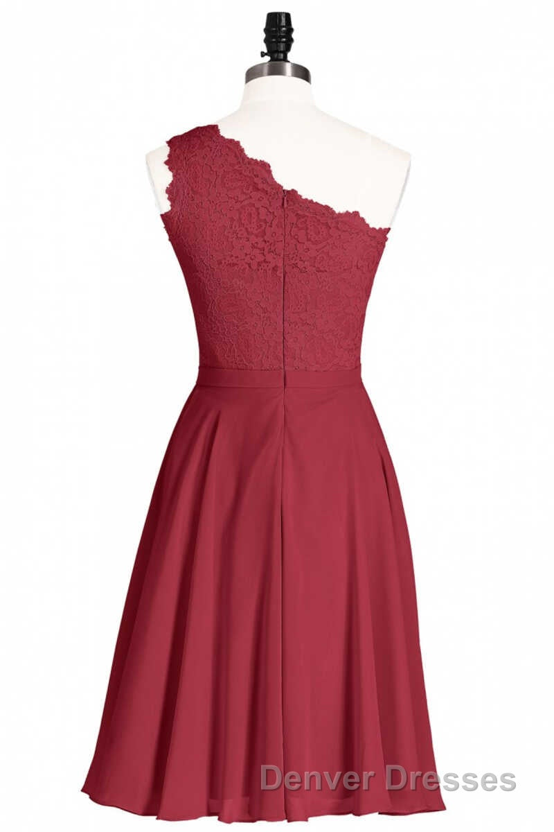 One-Shoulder Burgundy Lace A-Line Short Bridesmaid Dress Secondary image