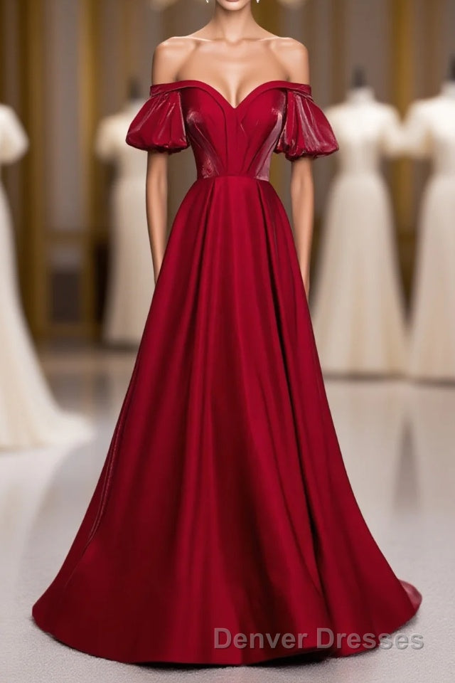 Simple Sweetheart Burgundy Satin Long Prom Dress, Burgundy Evening Dress