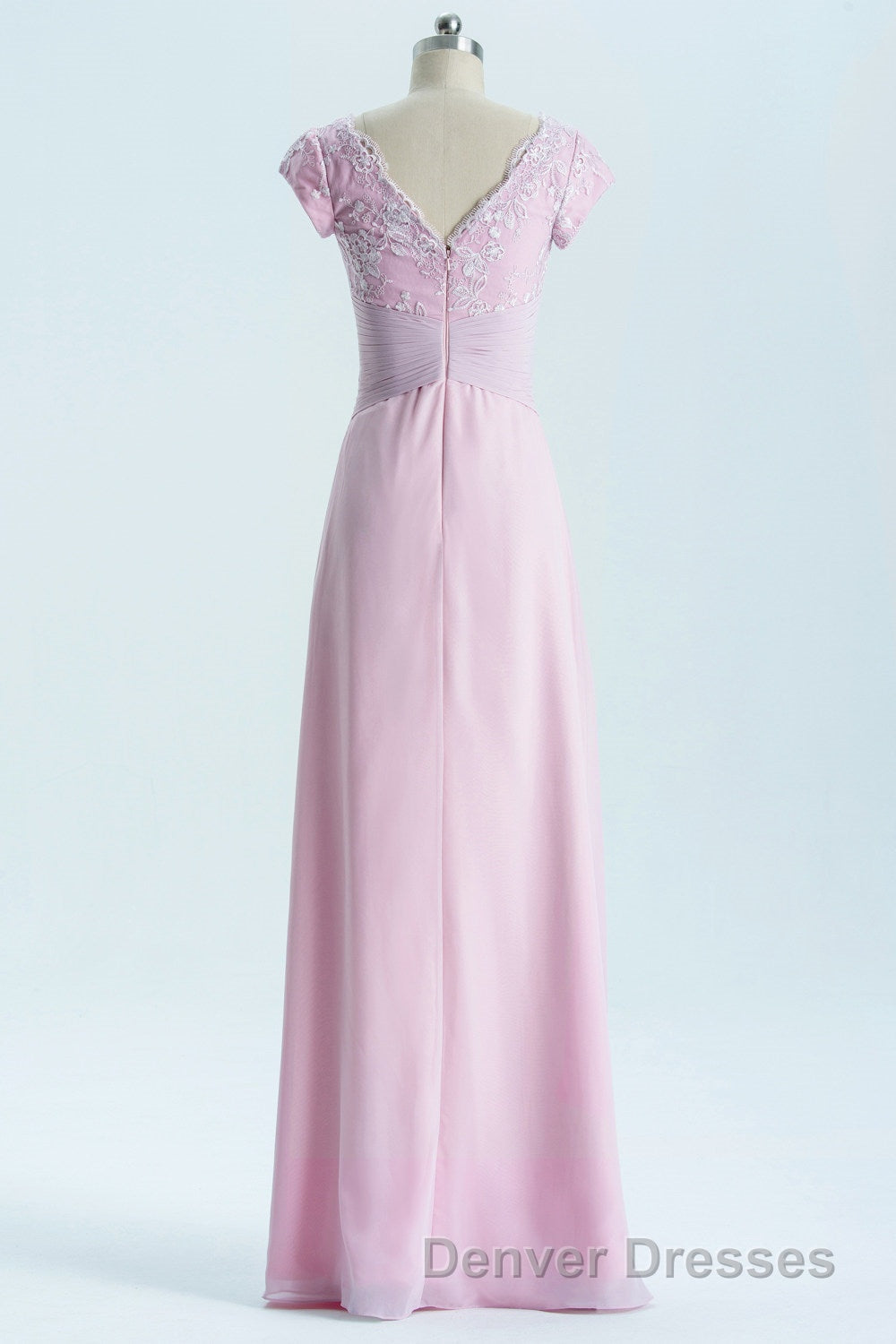Short Sleeves Pink Appliques Knot Long Bridesmaid Dress Secondary image