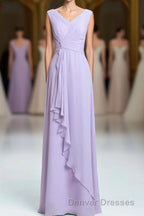 Lavender Chiffon A-line Ruffles Long Bridesmaid Dress