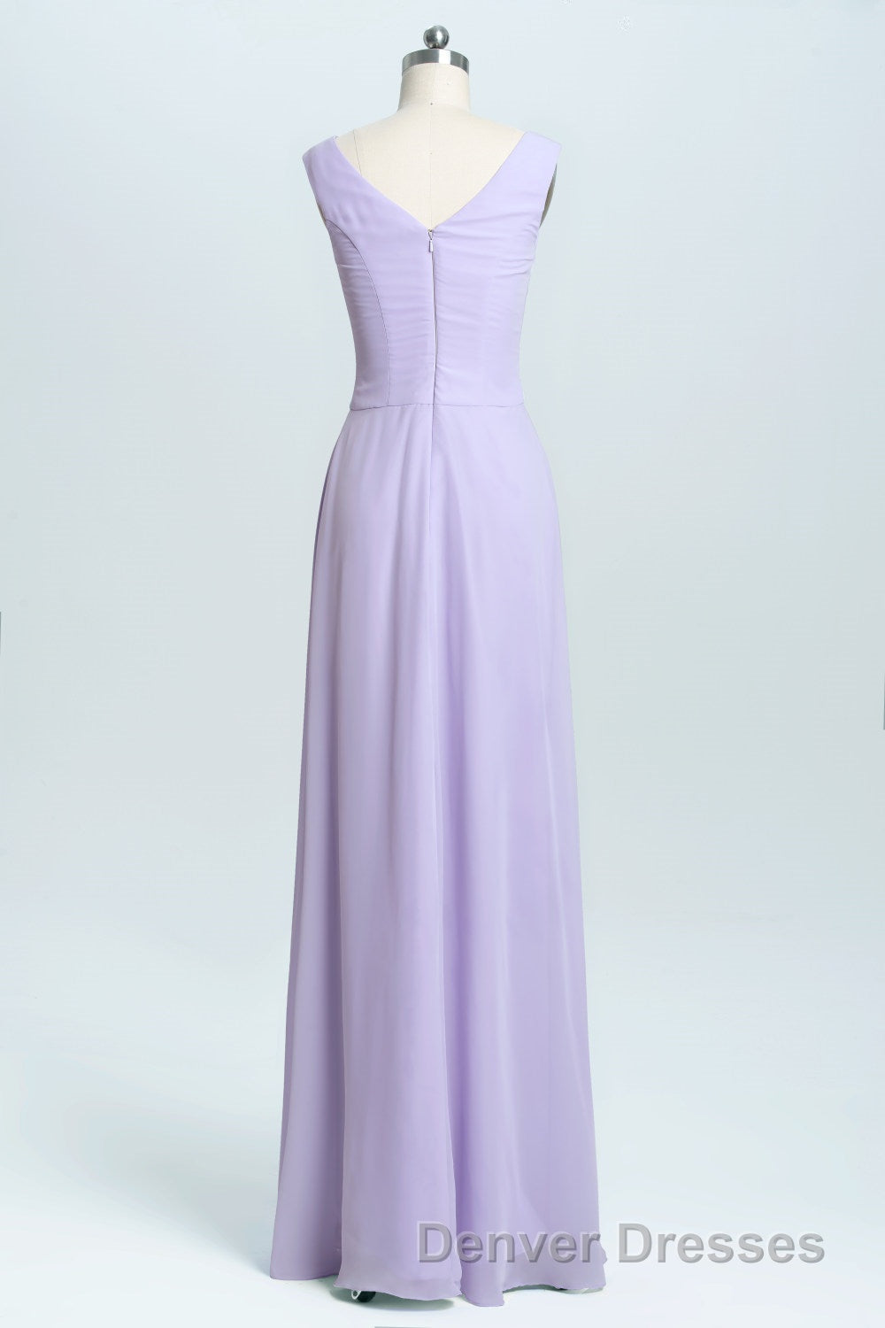 Lavender Chiffon A-line Ruffles Long Bridesmaid Dress
