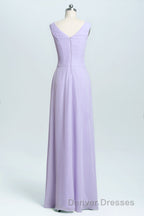 Lavender Chiffon A-line Ruffles Long Bridesmaid Dress
