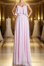 Pink Straps Flounce Chiffon A-line Long Bridesmaid Dress