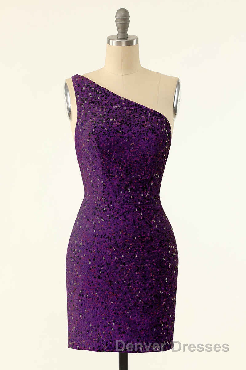 Pink Sequin One-Shoulder Backless Short Formal Dress