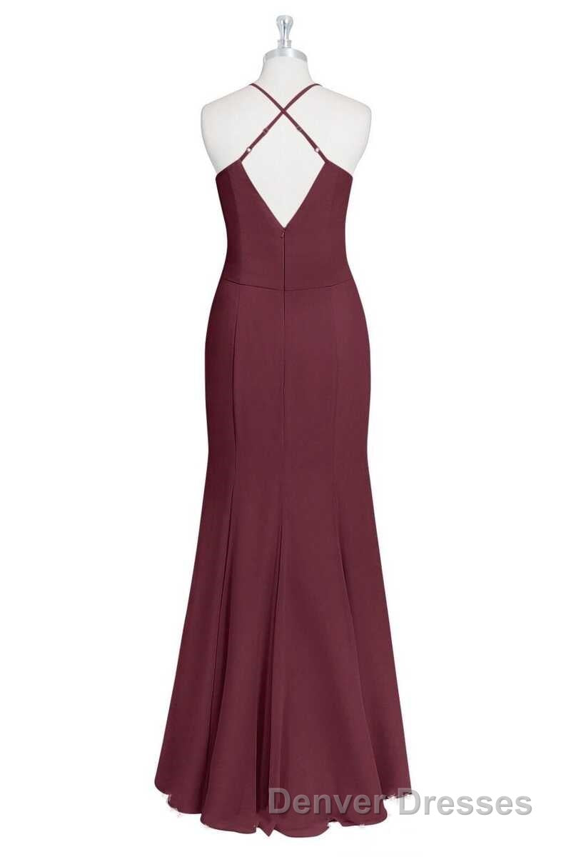 Burgundy Chiffon Cross-Back Mermaid Long Bridesmaid Dress Main image