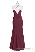 Burgundy Chiffon Cross-Back Mermaid Long Bridesmaid Dress