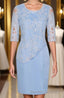 Light Blue Crew Neck Lace Half Sleeve Short Mother of the Bride Dress