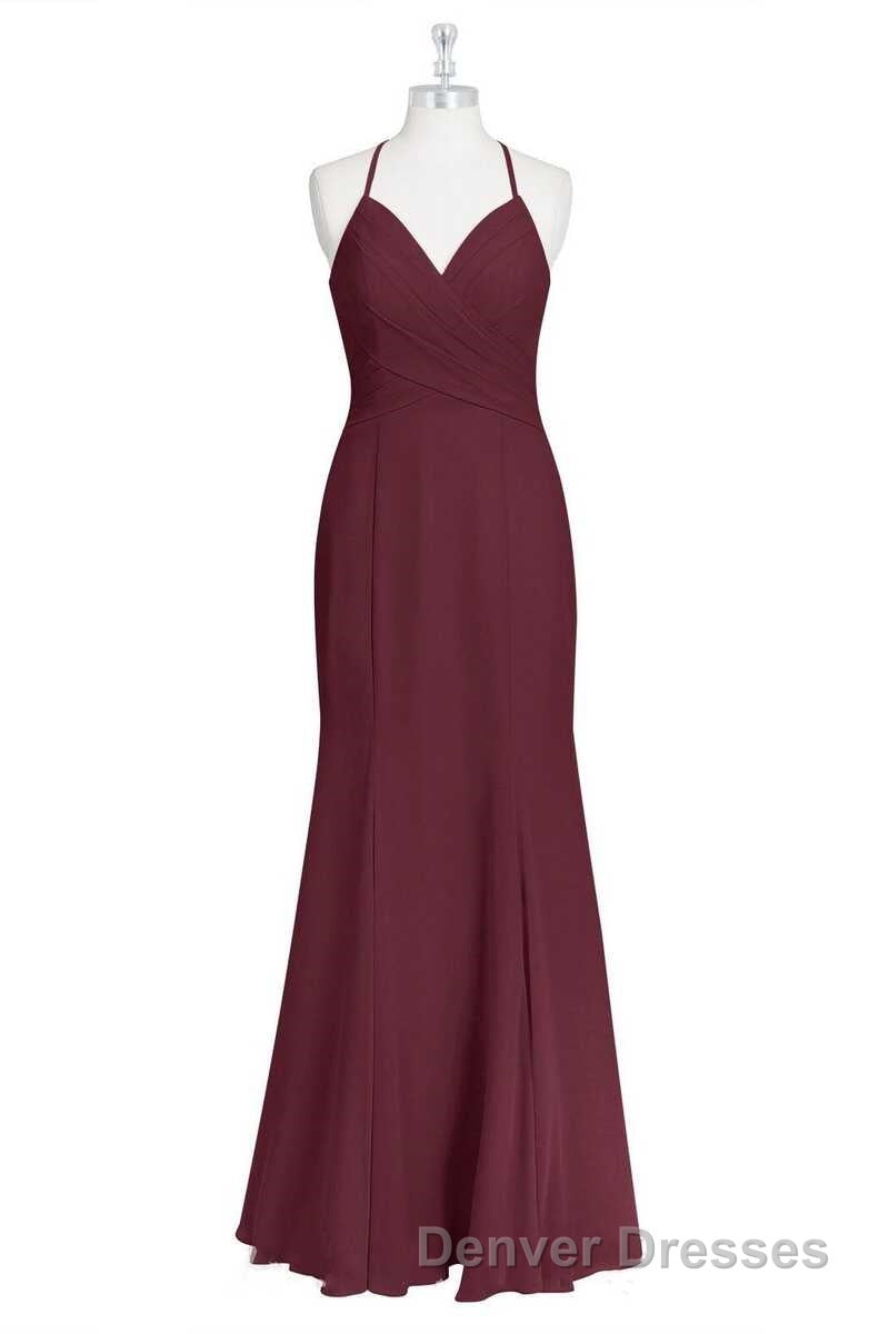 Burgundy Chiffon Cross-Back Mermaid Long Bridesmaid Dress Secondary image