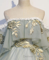 Green Tulle Lace Long Prom Dress, Green Tulle Sweetheart Dress