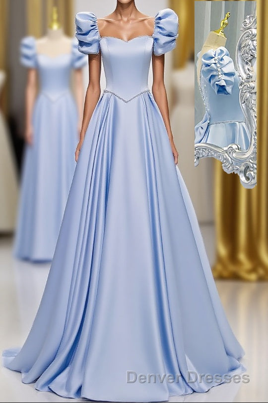 Blue Satin Backless Long Prom Dress, Blue Evening Dress
