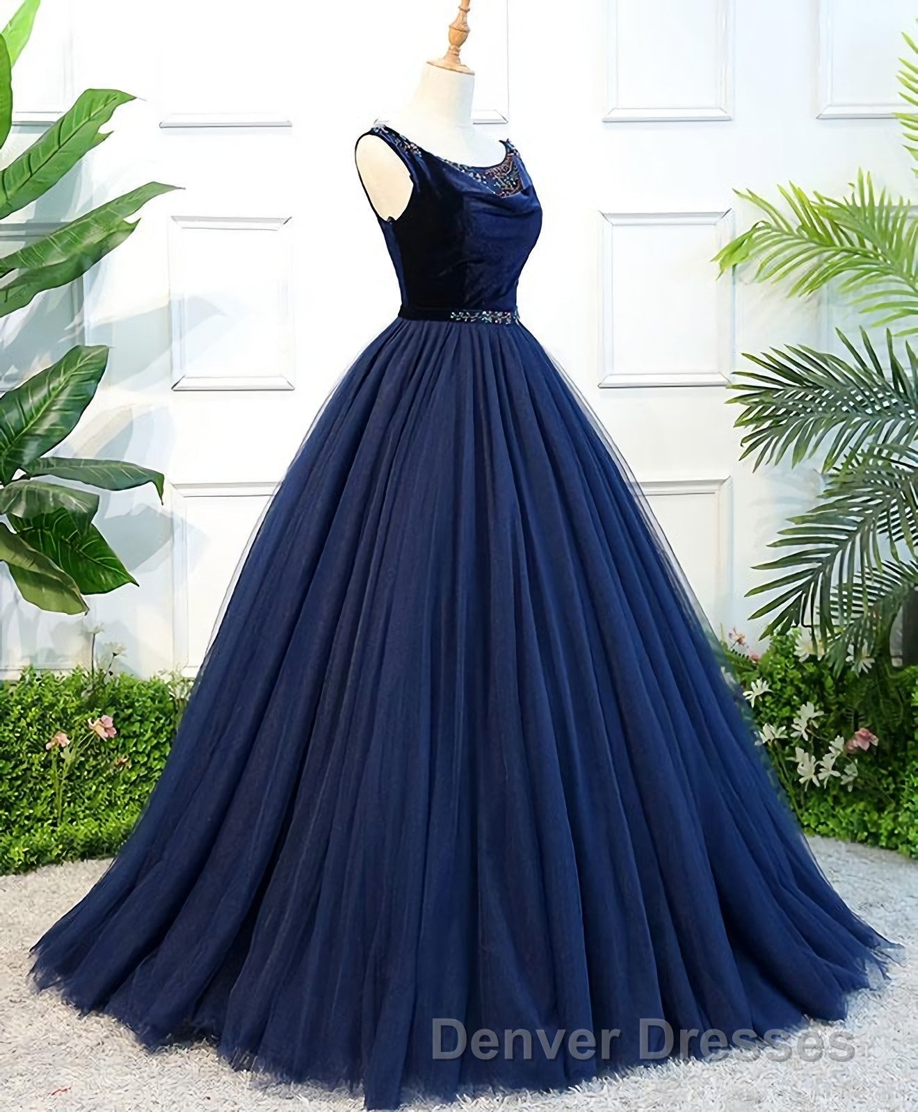 Dark Blue Tulle Long Prom Dress, Dark Blue Tulle Evening Dress Secondary image