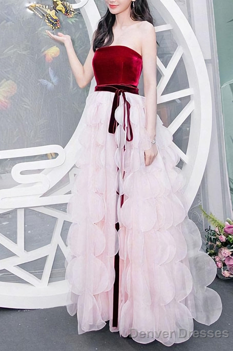 Simple Pink Tulle Long Prom Dress Pink Evening Dress Main image