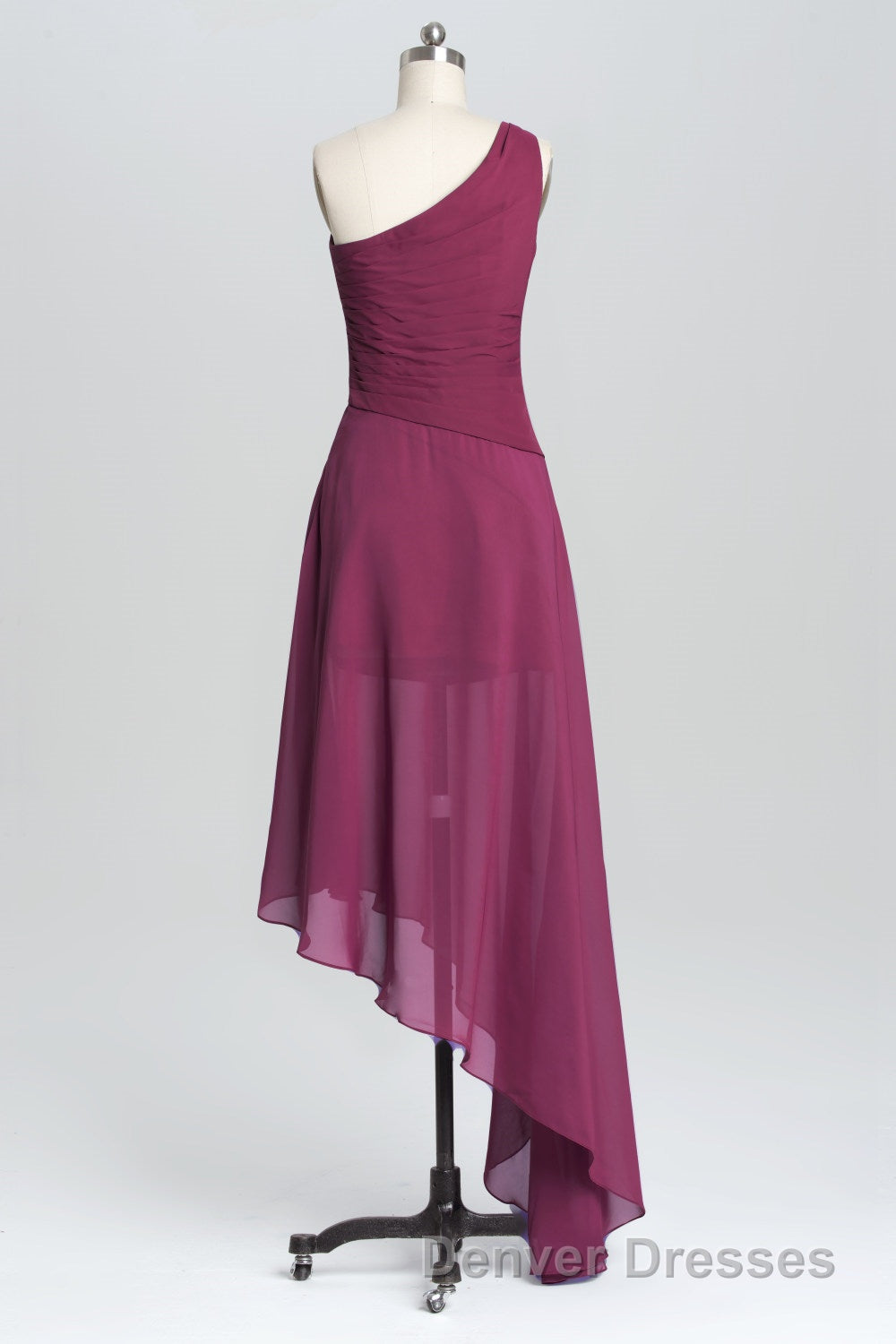 One Shoulder Plum Asymmetric Chiffon Long Party Dress Secondary image