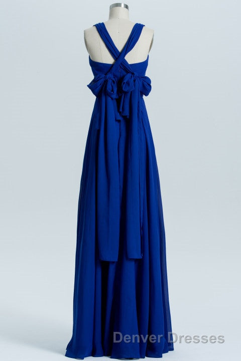 Royal Blue A-line Chiffon Long Convertible Bridesmaid Dress