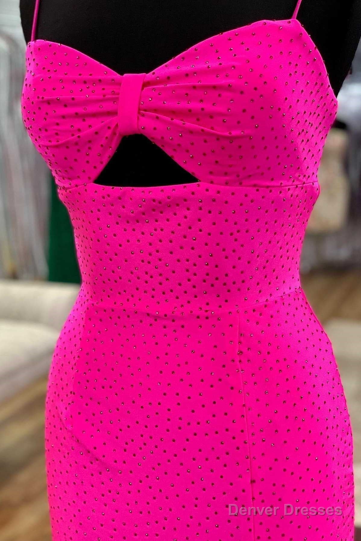 Hot Pink Beaded Keyhole Straps Mermaid Long Formal Dress with Slit Secondary image