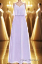 Lavender Chiffon Straps Ruffled A-Line Bridesmaid Dress