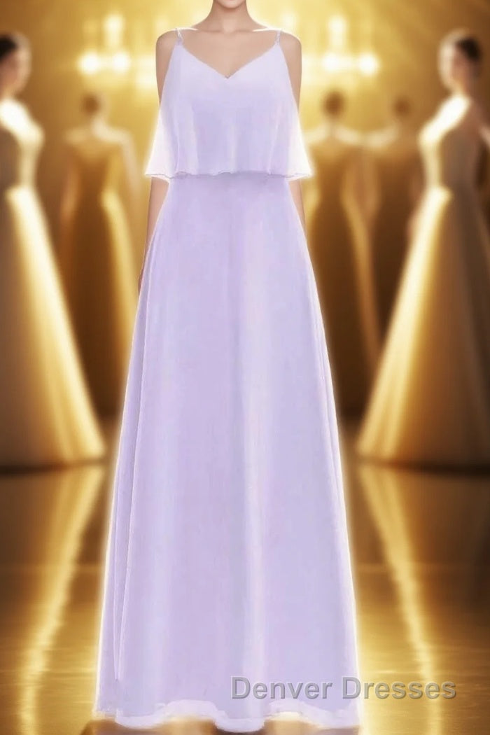 Lavender Chiffon Straps Ruffled A-Line Bridesmaid Dress