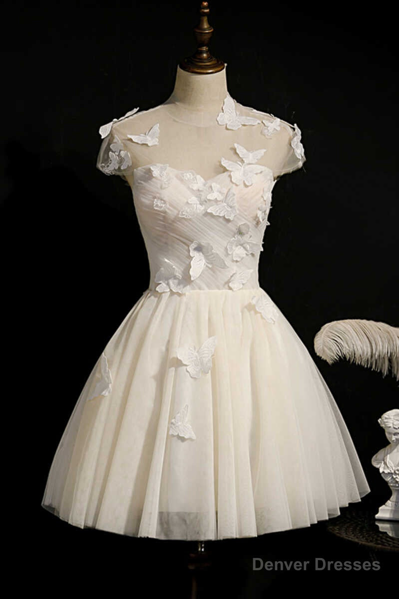 Ivory Sweetheart Cap Sleeve Short Party Dress with Butterflies Main image