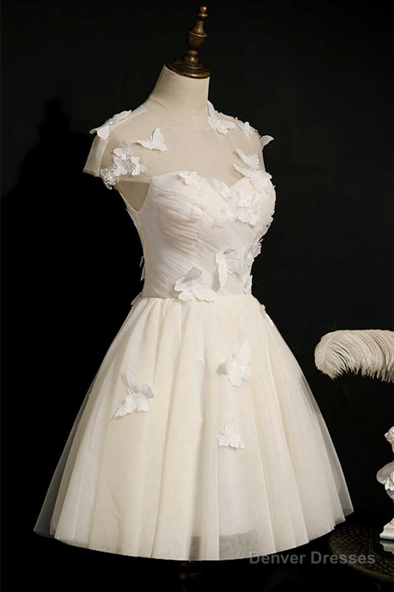 Ivory Sweetheart Cap Sleeve Short Party Dress with Butterflies Secondary image