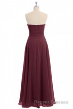 Burgundy Chiffon Strapless Sweetheart A-Line Long Bridesmaid Dress