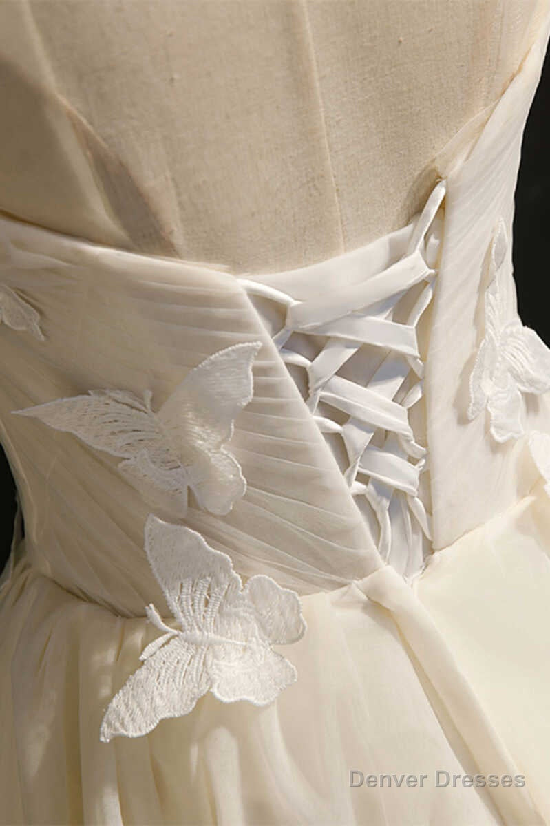 Ivory Sweetheart Cap Sleeve Short Party Dress with Butterflies