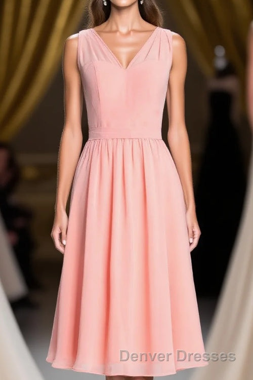 Simple Coral A-line Short Chiffon Dress Main image