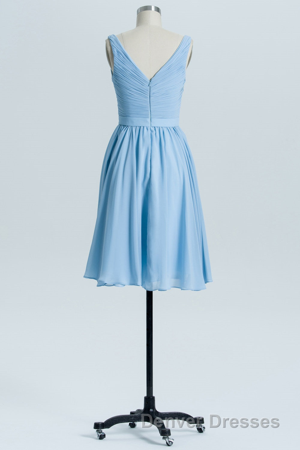 Blue Chiffon A-line Pleated Short Bridesmaid Dress Secondary image