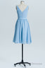 Blue Chiffon A-line Pleated Short Bridesmaid Dress