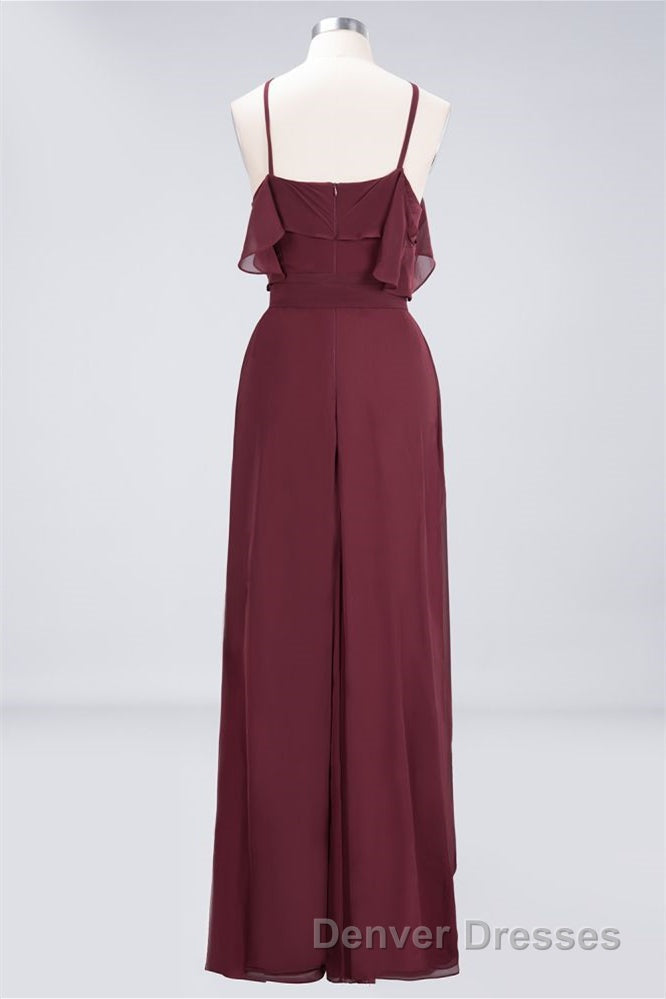 Straps Burgundy Ruffles A-line Long Bridesmaid Dress Secondary image