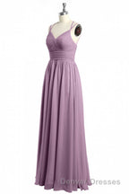 Burgundy Chiffon Spaghetti Straps A-line Long Bridesmaid Dress