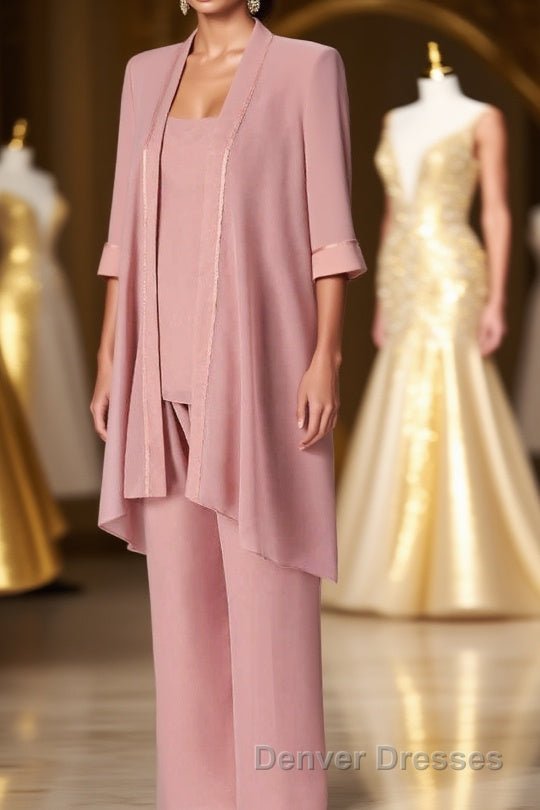 Three-Piece Pink Chiffon Half Sleeve Mother of the Bride Pant Suits Main image