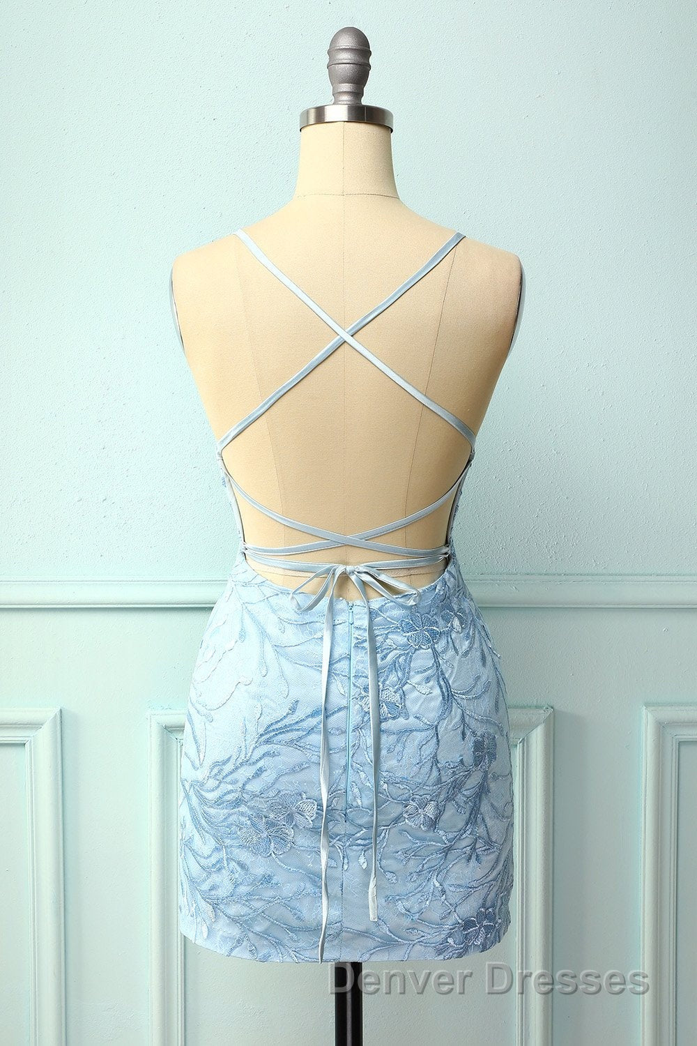 Light Blue Tight Hoco Dress with Appliques Secondary image