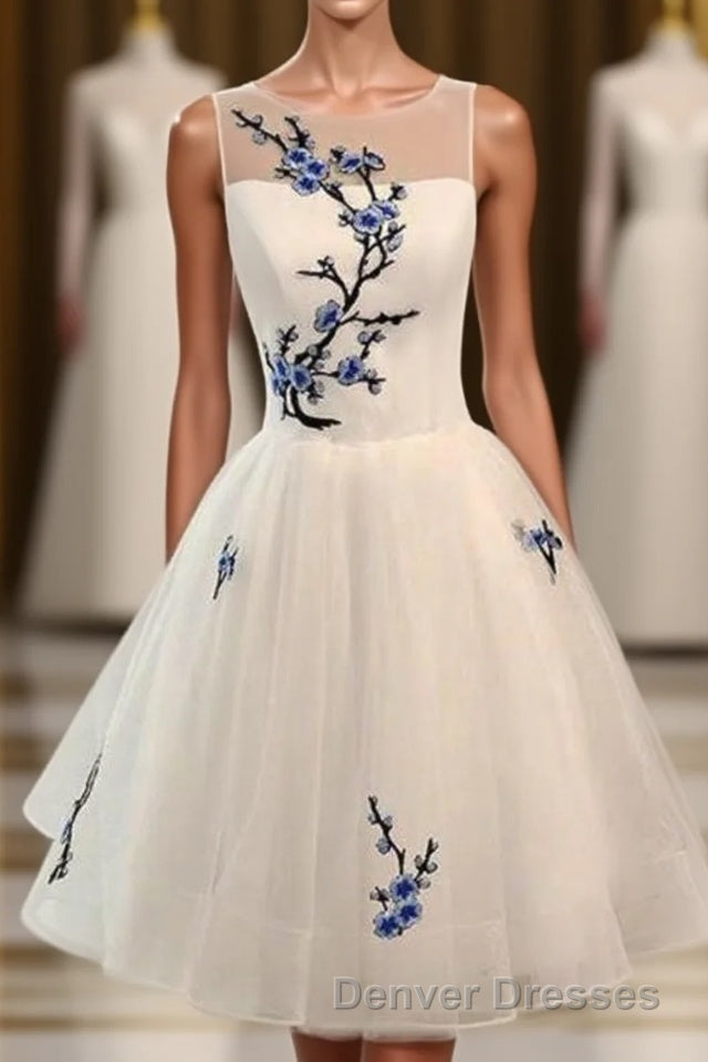 Ivory Sheer Sleeveless Floral Short Homecoming Dress Main image