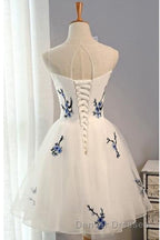 Ivory Sheer Sleeveless Floral Short Homecoming Dress