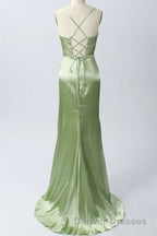 Pink Scoop Neck Lace-Up Back Long Formal Dress with Slit