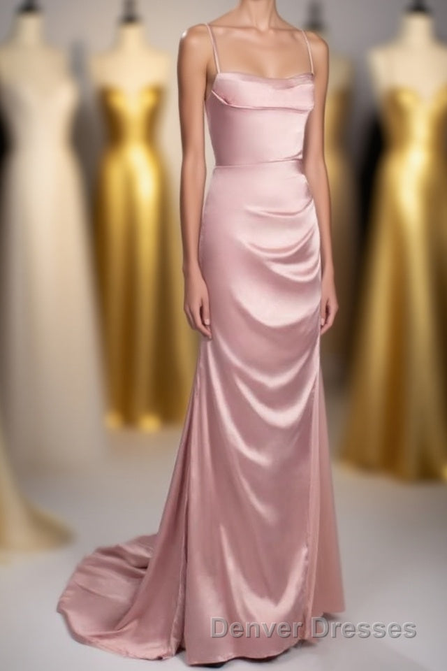 Pink Scoop Neck Lace-Up Back Long Formal Dress with Slit Main image