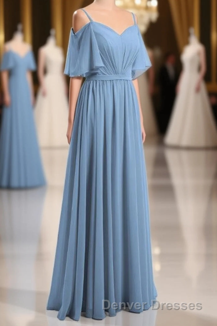 Dusty Blue Chiffon Cold-Shoulder A-Line Bridesmaid Dress Main image