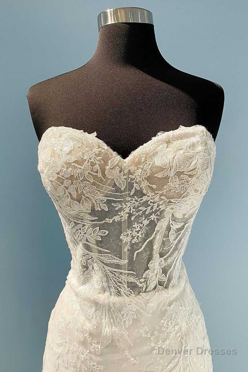 Princess White Sweetheart Appliques Mermaid Long Wedding Dress Secondary image