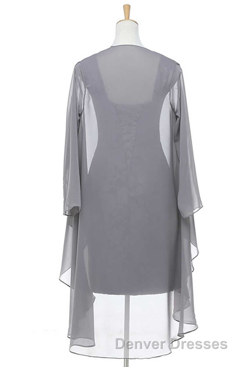 Two-Piece Grey Lace Short Mother of the Bride Dress