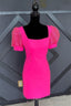 Fuchsia Puff Sleeves Square Neck Sheath Homecoming Dress