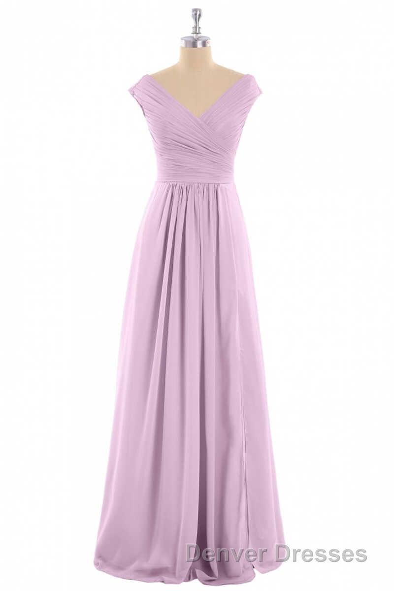 Dusty Purple Chiffon V-Neck Backless A-Line Long Bridesmaid Dress